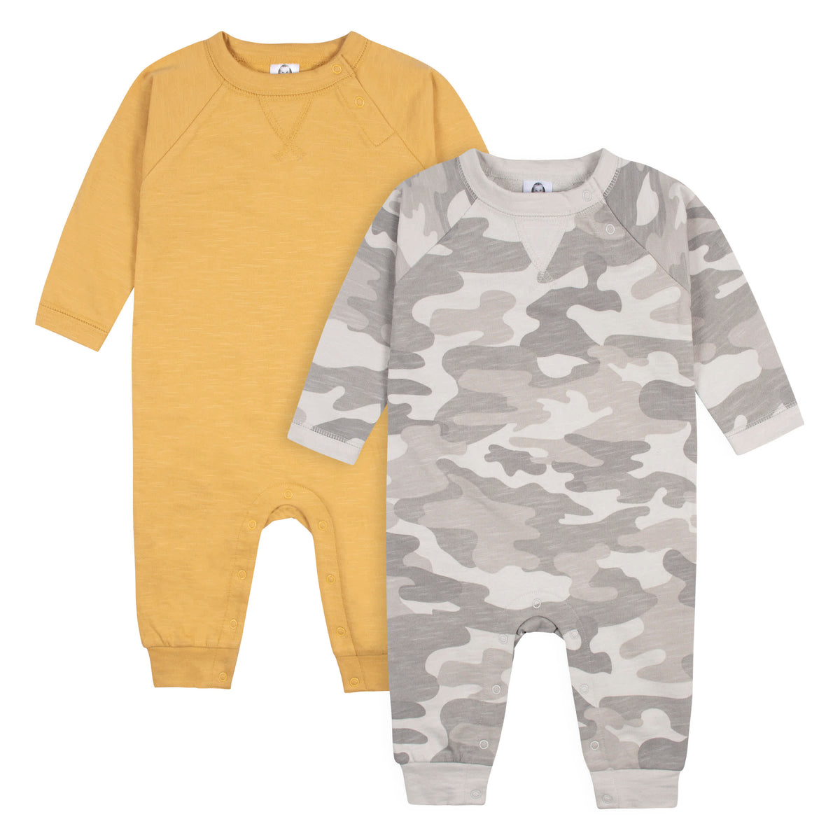 2-Pack Baby Boys Grey/Yellow Raglan Sleeve Romper