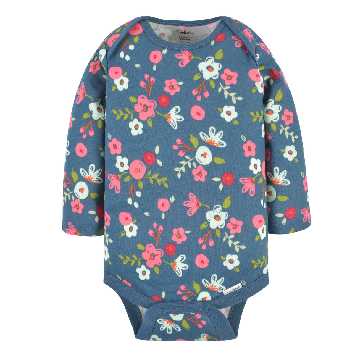 3-Pack Baby Girls Floral Fox Long Sleeve Onesies Bodysuits, view 4