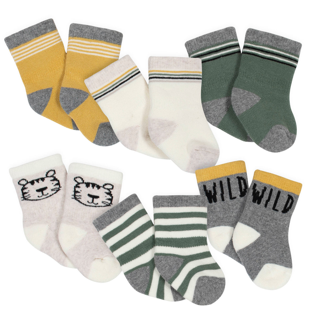 6-Pack Baby Boys Tiger Wiggle-Proof Crew Socks
