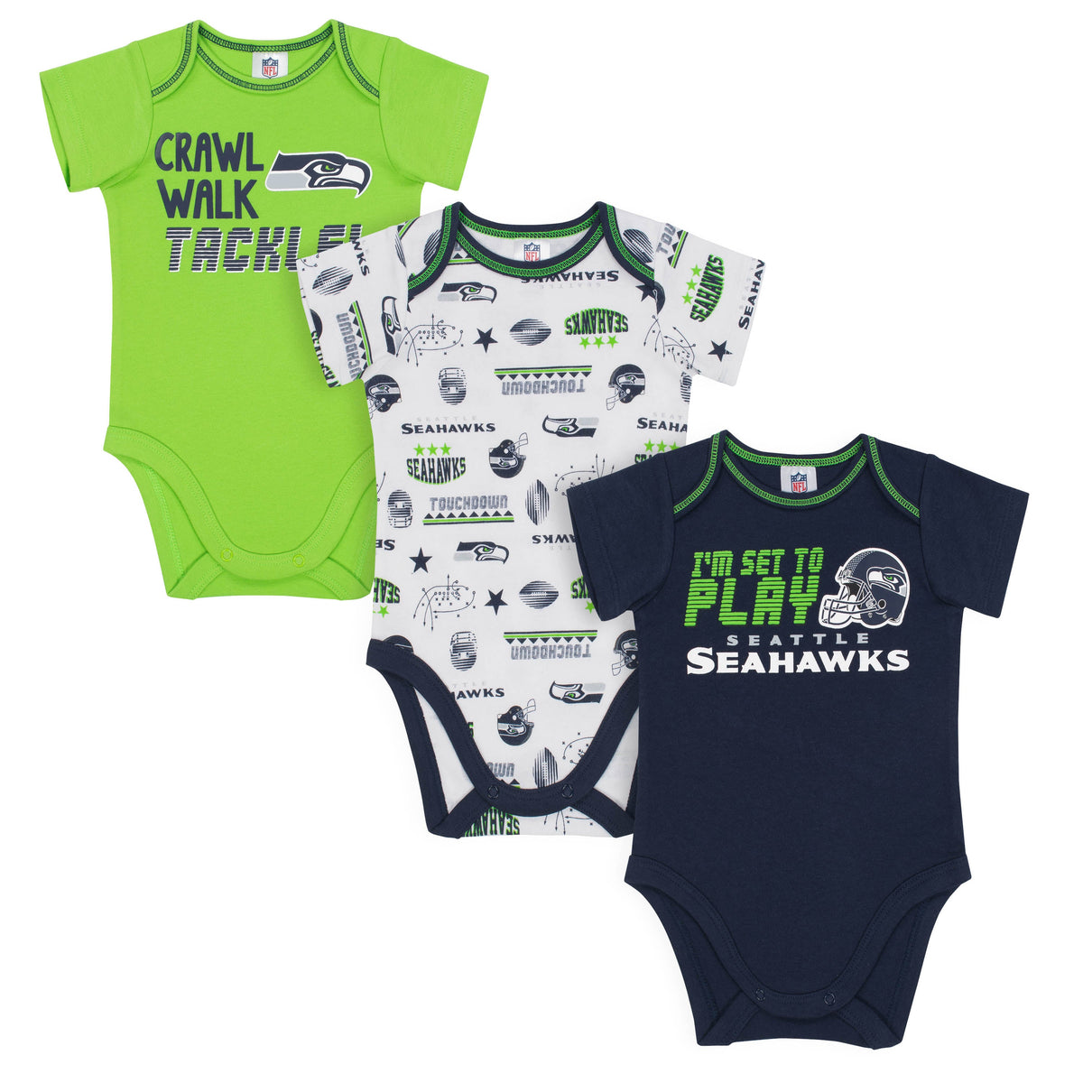 3-Pack Seattle Seahawks Short Sleeve Bodysuits