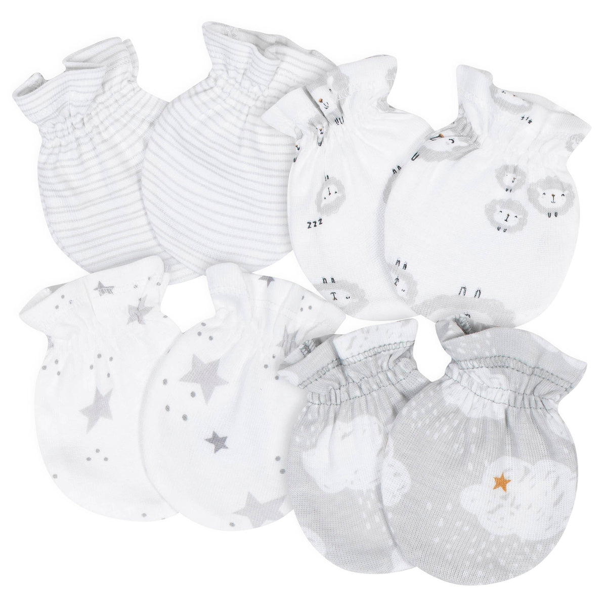 4-Pack Baby Neutral Lamb No Scratch Mittens Set