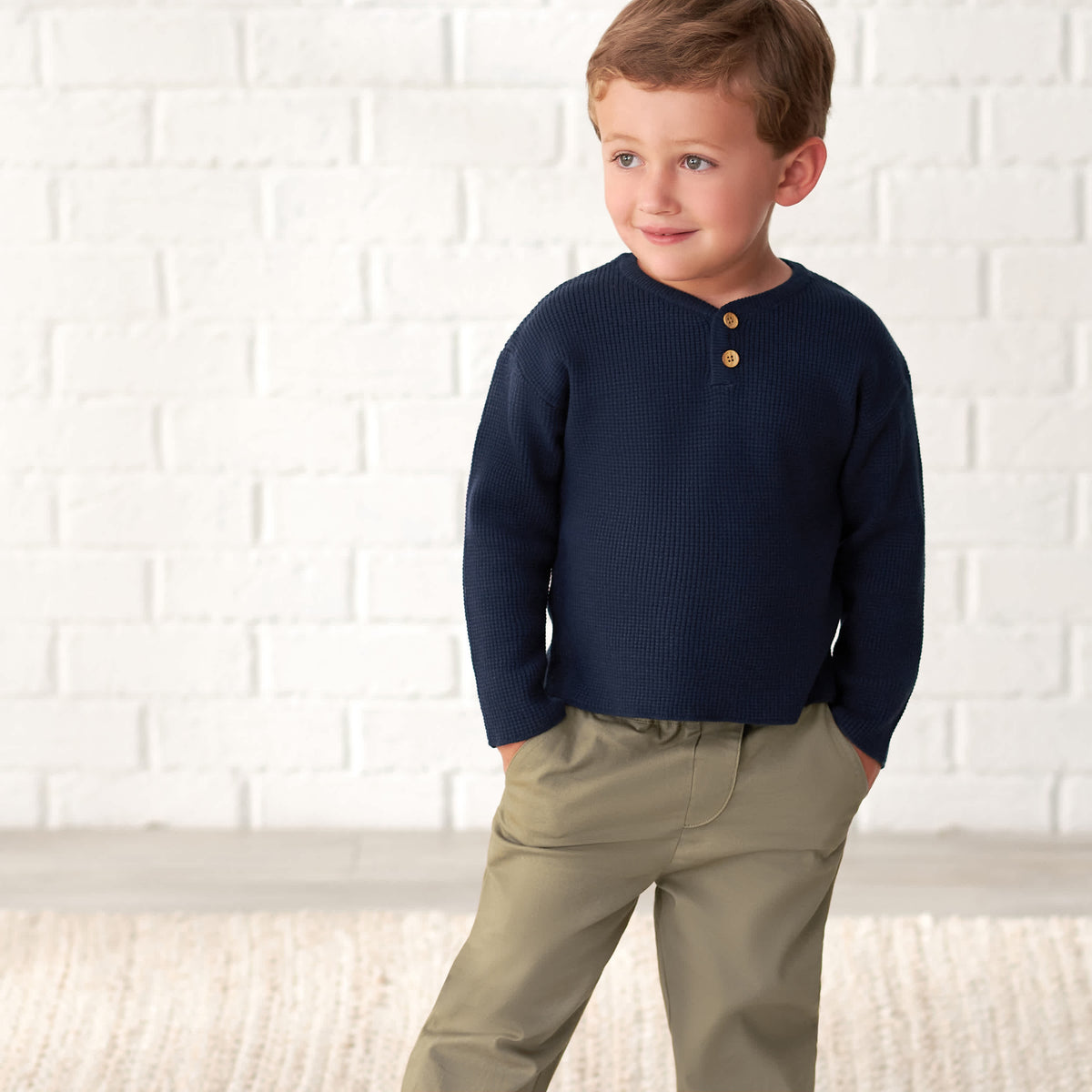 Infant & Toddler Boys Blue Henley Sweater, view 4