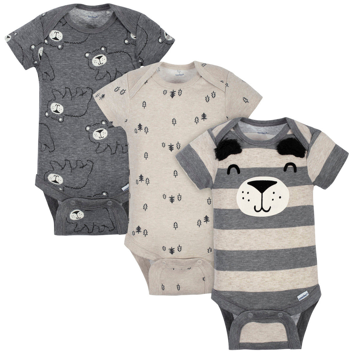 3-Pack Baby Boys Bear Short Sleeve Onesies Brand Bodysuits
