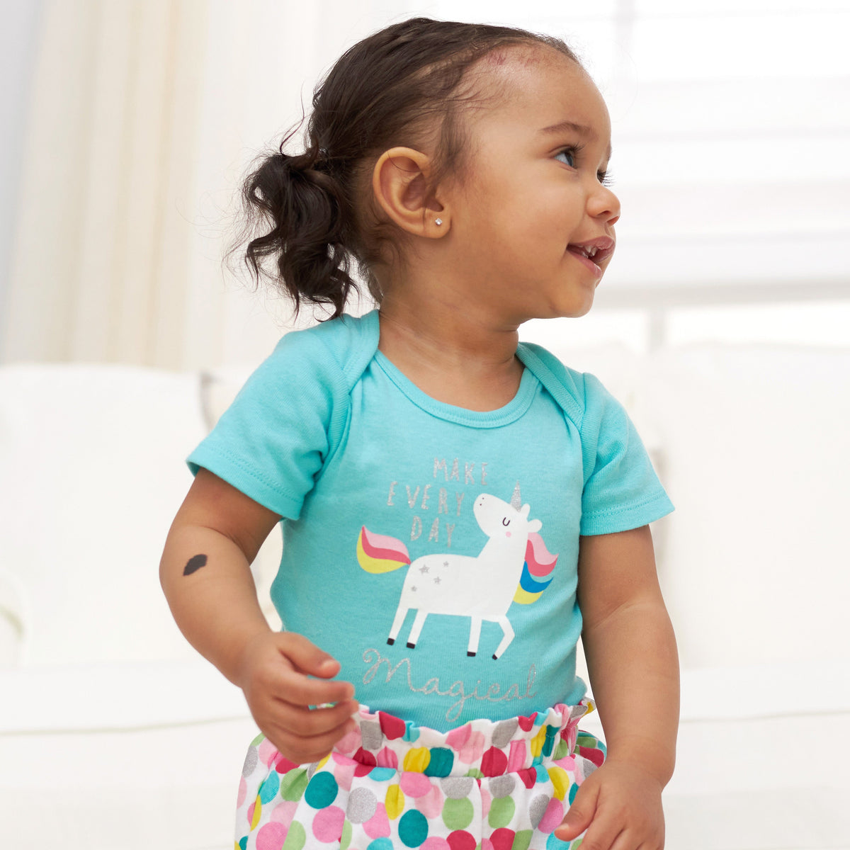 3-Piece Baby Girls Unicorn Bodysuit, Pant, and Cap Set, view 4