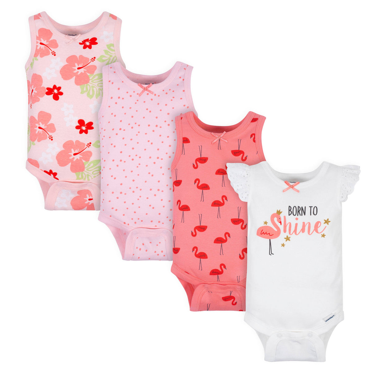 4-Pack Baby Girls Flamingos Onesies Bodysuits
