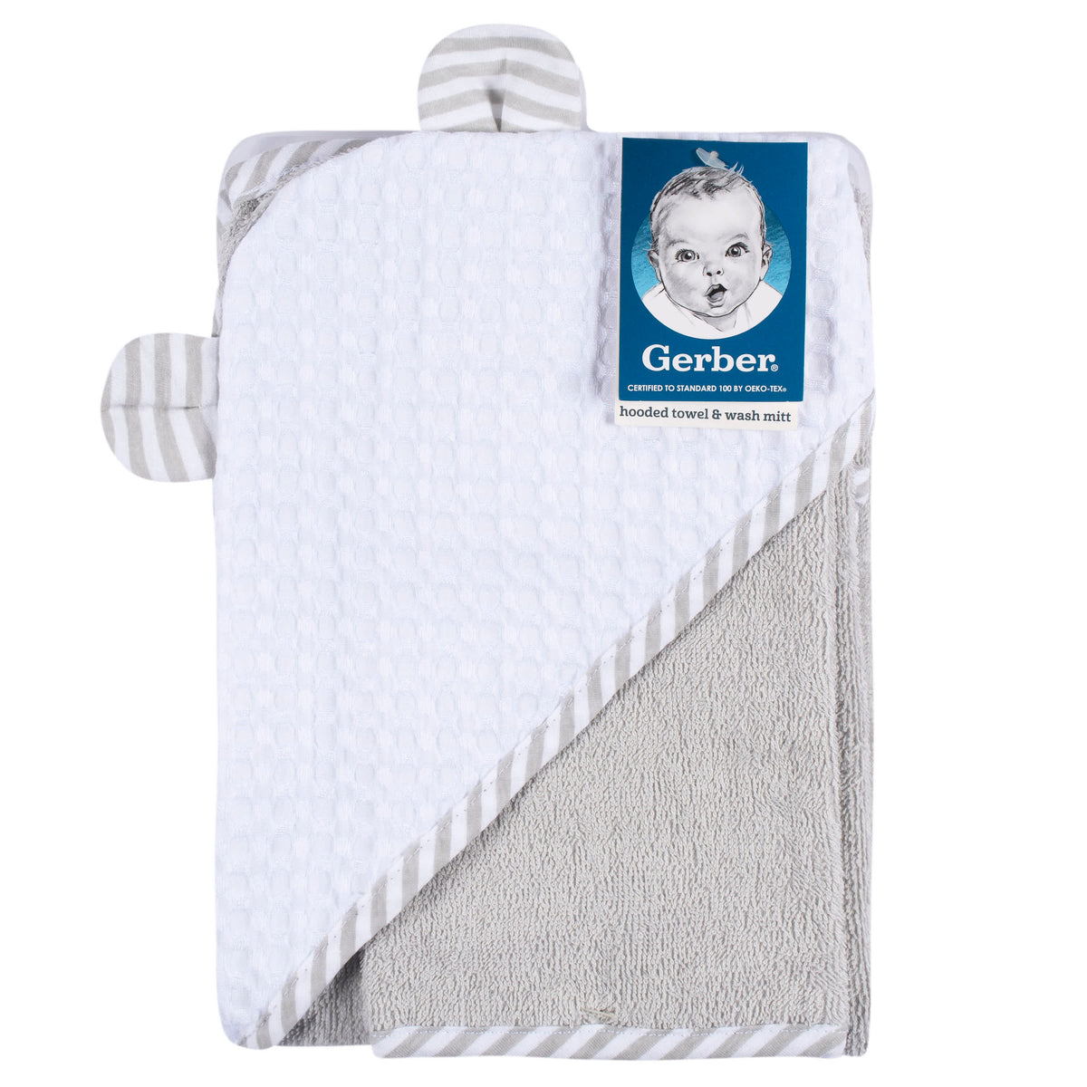 2-Pack Baby Boys Bear Hooded Towel and Washcloth Mitt Set, view 2