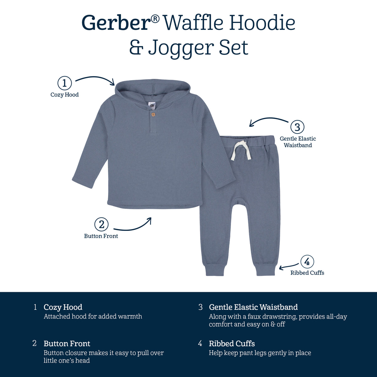 2-Piece Infant & Toddler Boys Dusty Blue Waffle Hoodie & Jogger Set, view 8