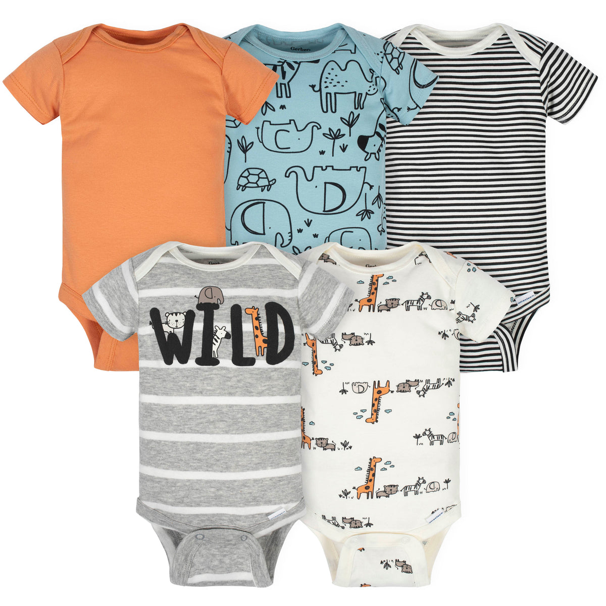 5-Pack Baby Boys Jungle Short Sleeve Onesies Bodysuits