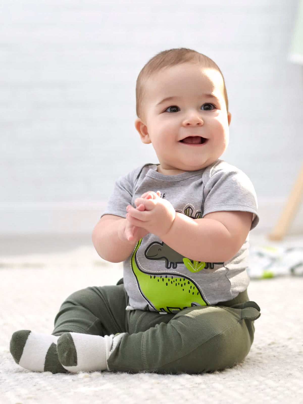 3-Pack Baby Boys Camo Dinosaur Short Sleeve Onesies Bodysuits