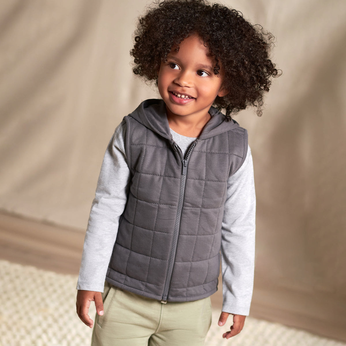 Modern Moments by Gerber Infant & Toddler Boys Gray Quilted Hooded Vest, view 4