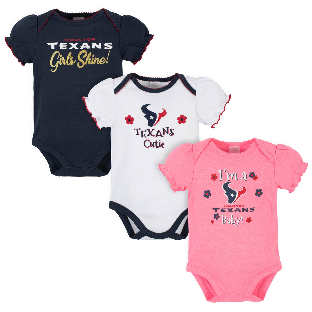 3-Pack Houston Texans Short Sleeve Bodysuits