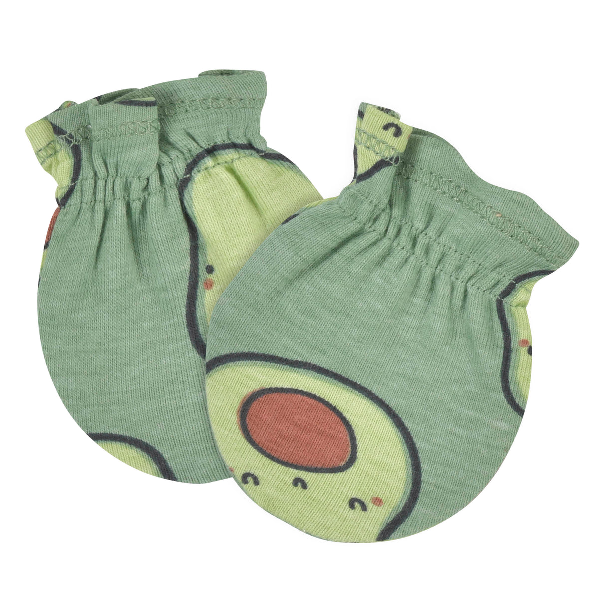 4-Piece Baby Neutral Avocado Caps & No Scratch Mittens Set, view 5