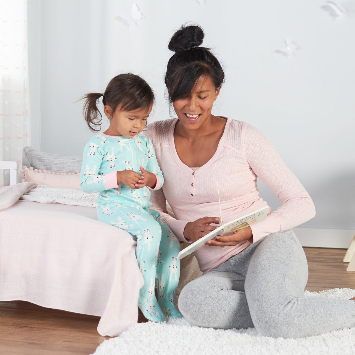 2-Pack Organic Baby Girls Bunny Snug Fit Footed Pajamas, view 4