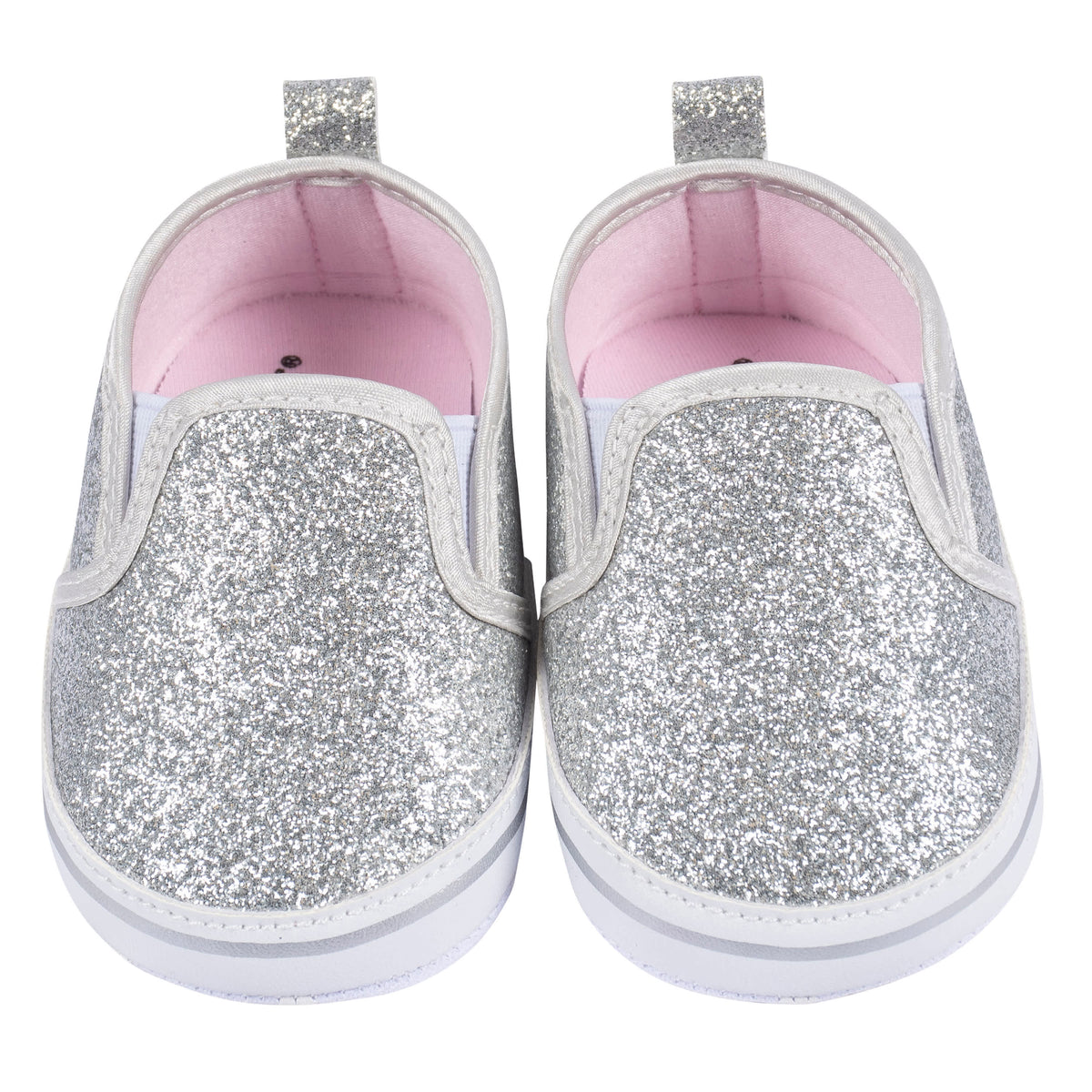 Baby Girls Silver Glitter Slip-On Sneaker, view 3