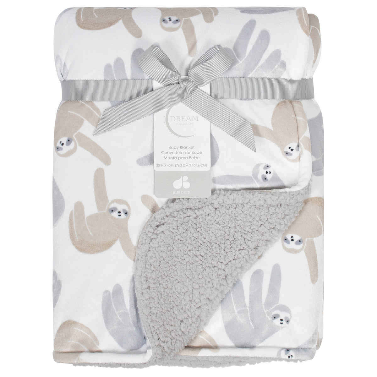 Just Born Baby Neutral Sloth Printed Blanket, view 2
