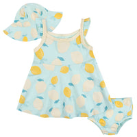 3-Piece Baby & Toddler Girls Little Lemon Dress, Diaper Cover & Reversible Sun Hat Set