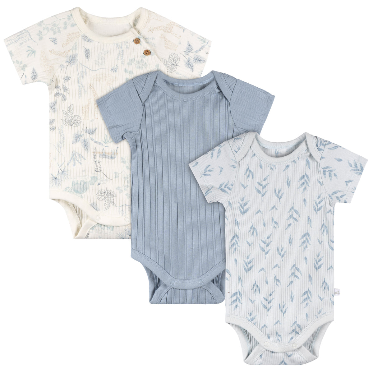 3-Pack Baby Boys Blue Bodysuit Set