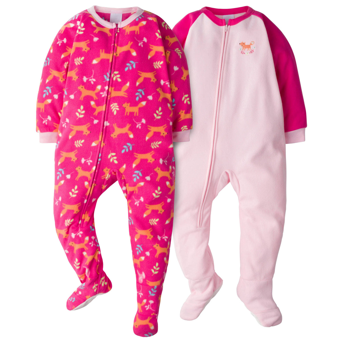 2-Pack Toddler Girls Fox Blanket Sleepers