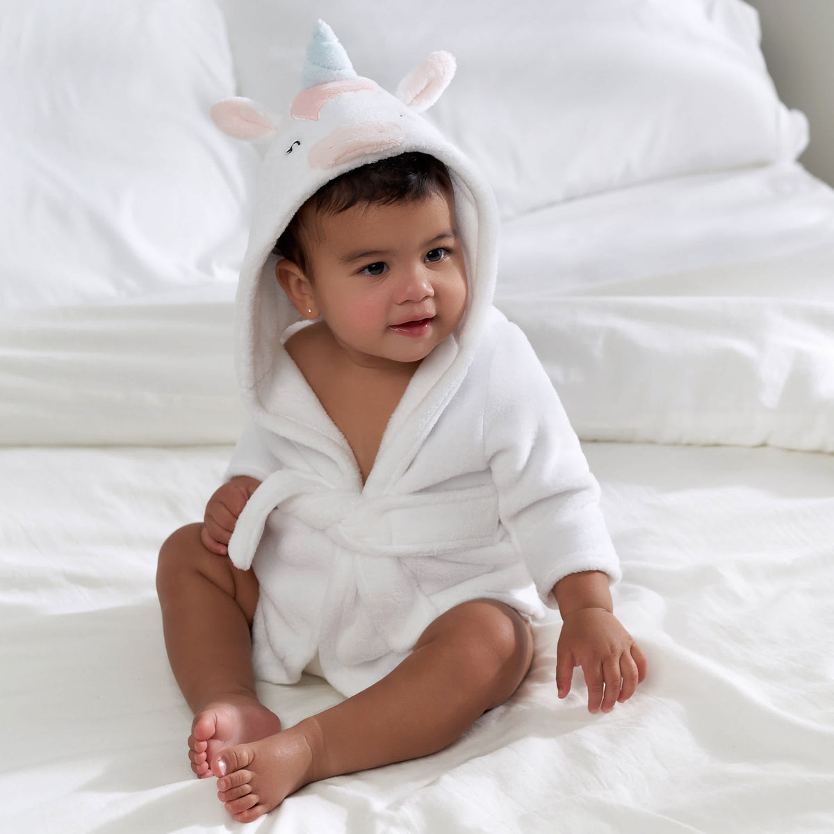 Baby Girls White Unicorn Robe, view 4