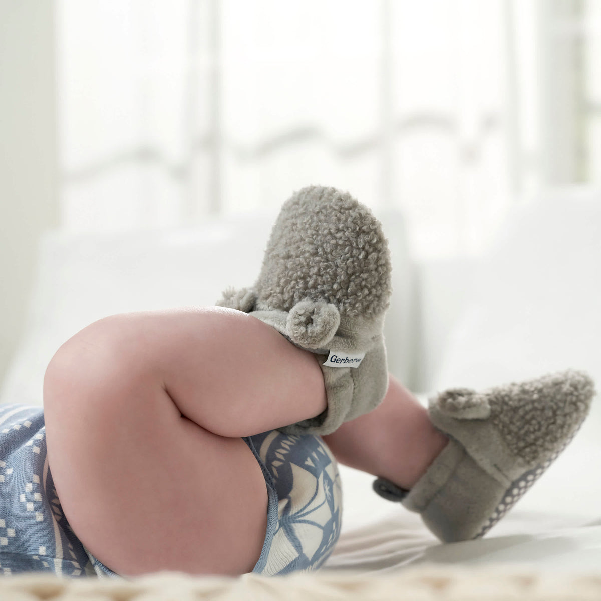 Baby Neutral Gray Sherpa Booties, view 2