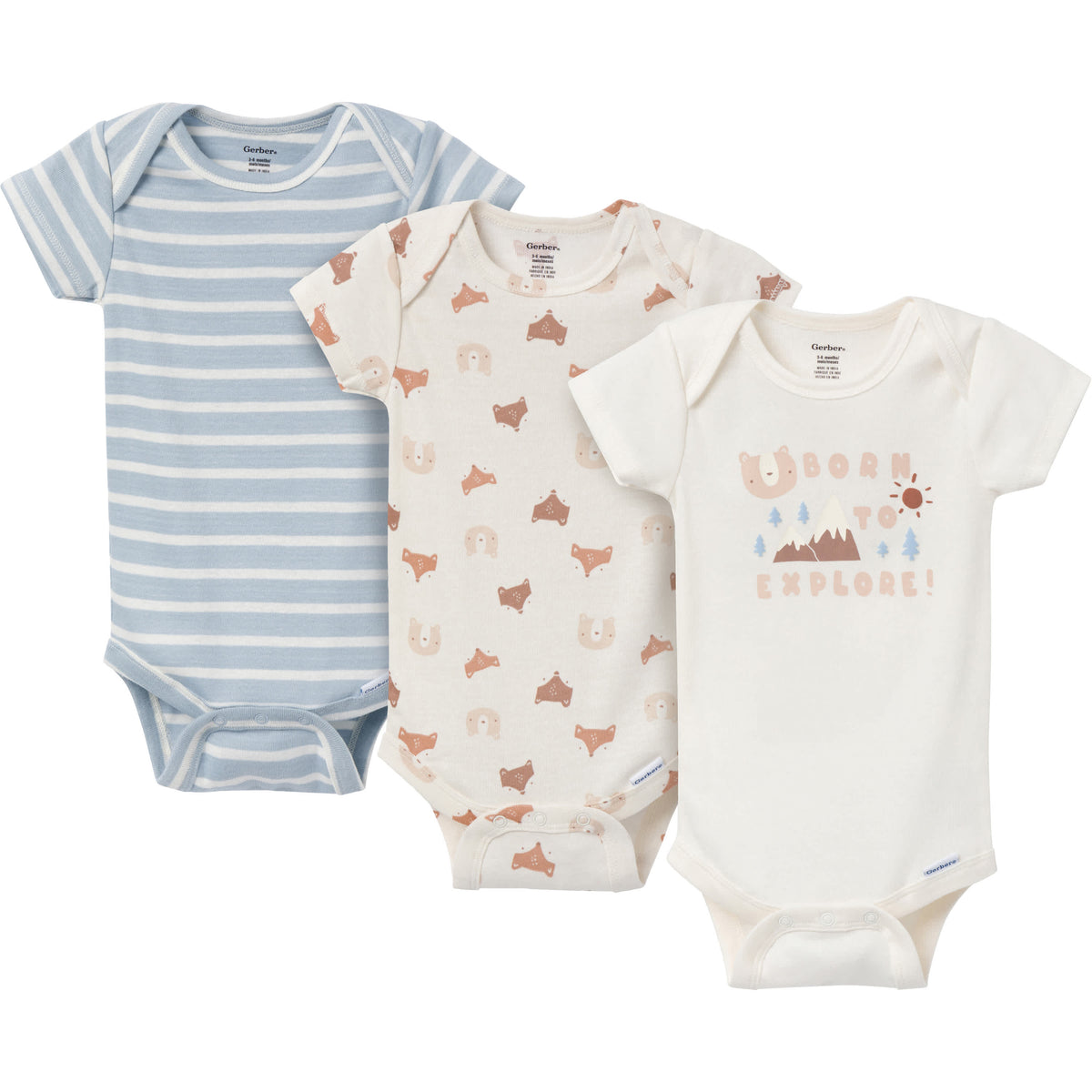 3-Pack Baby Boys Born To Explore Onesies Bodysuits