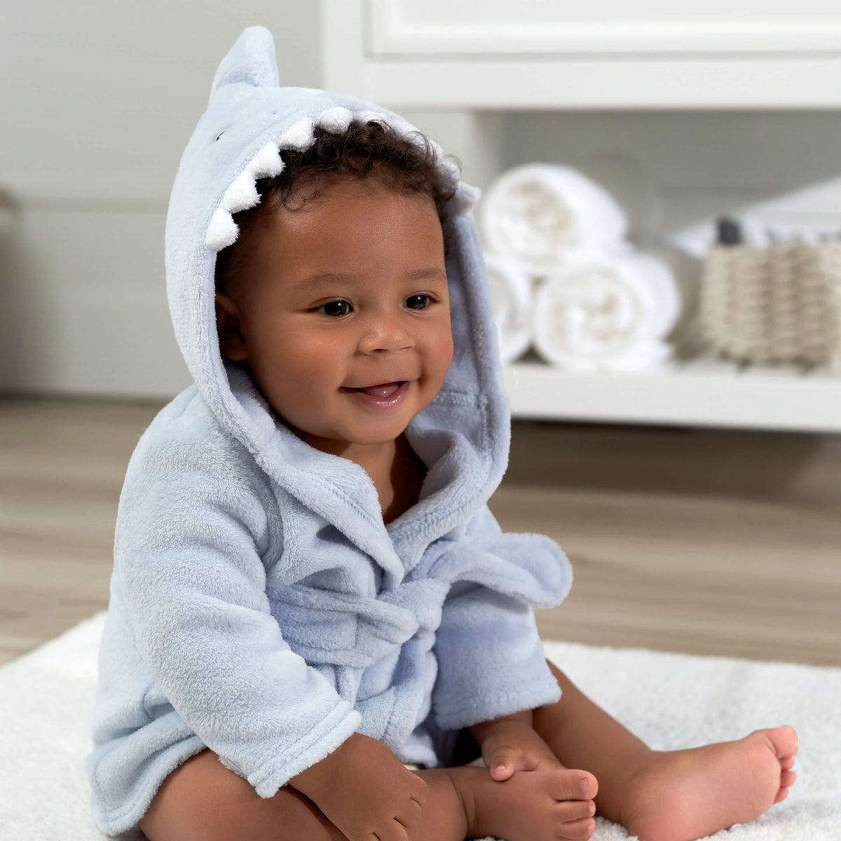 Baby Boys Blue Shark Robe, view 2