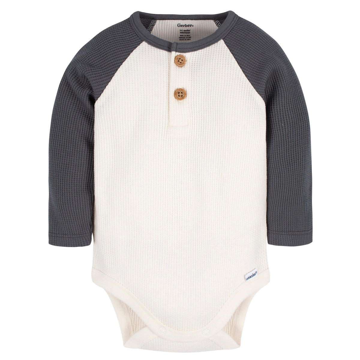 2-Pack Baby Boys Blue & Ivory Long Sleeve Henley Onesies Bodysuits, view 2