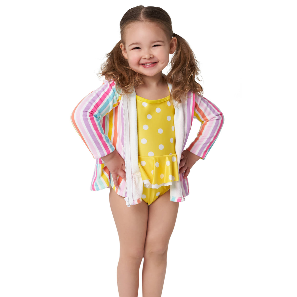 Baby & Toddler Girls Rainbow Hooded Zip Front Terry Coverup, view 3
