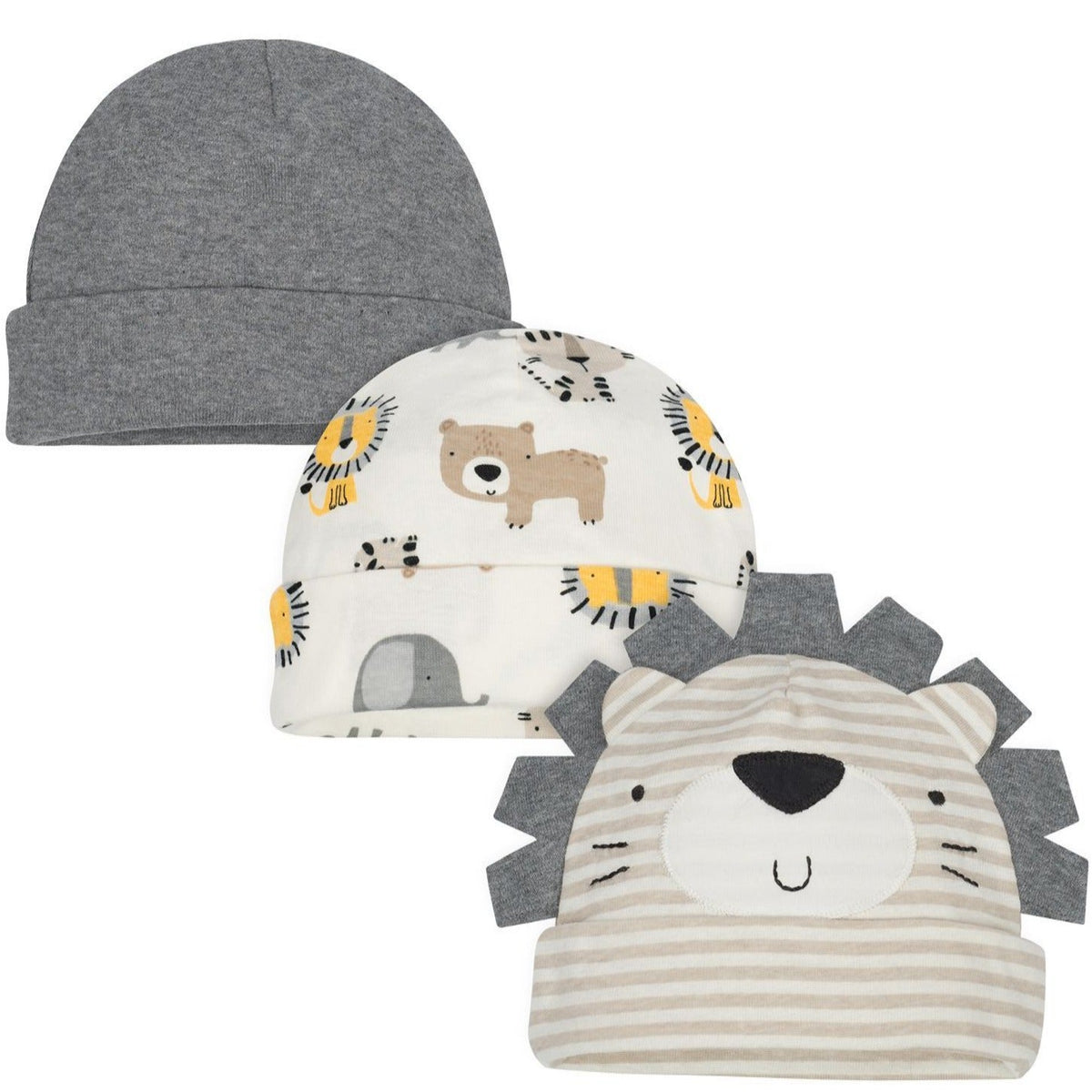 Newborn Baby Boy Organic Cotton Rib Caps, 3-pack