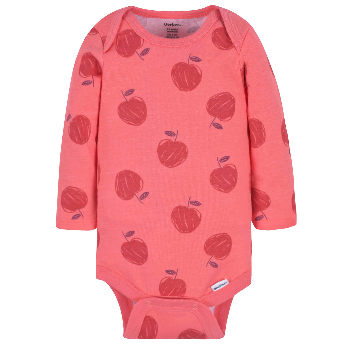 3-Pack Baby Girls Apple Bouquets Long Sleeve Onesies Bodysuits, view 4