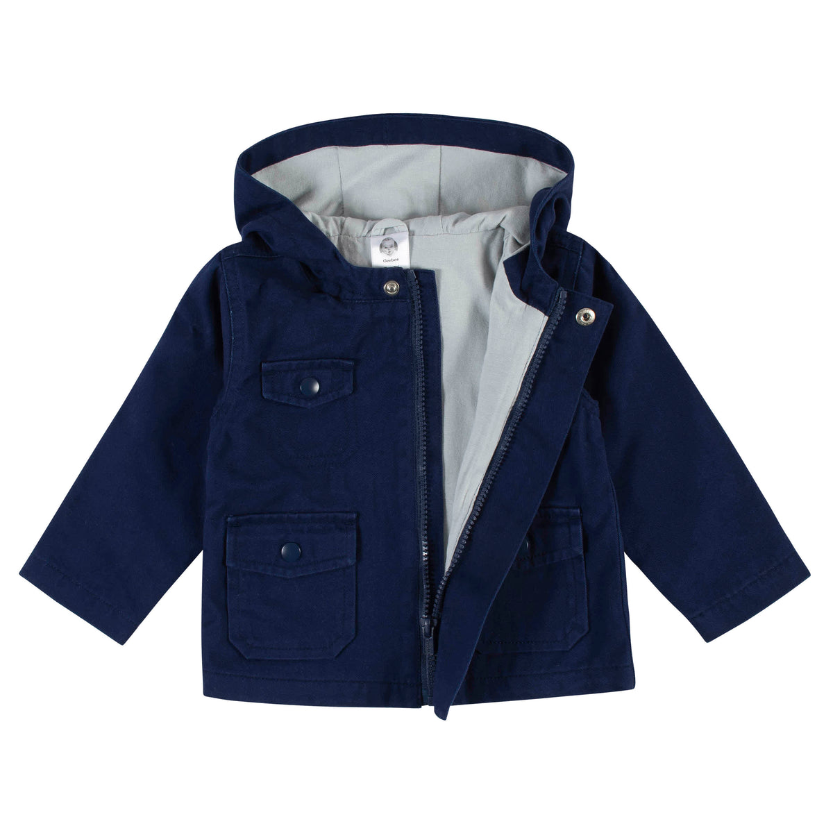 Infant & Toddler Navy Hooded Cotton Twill Utility Jacket, view 5