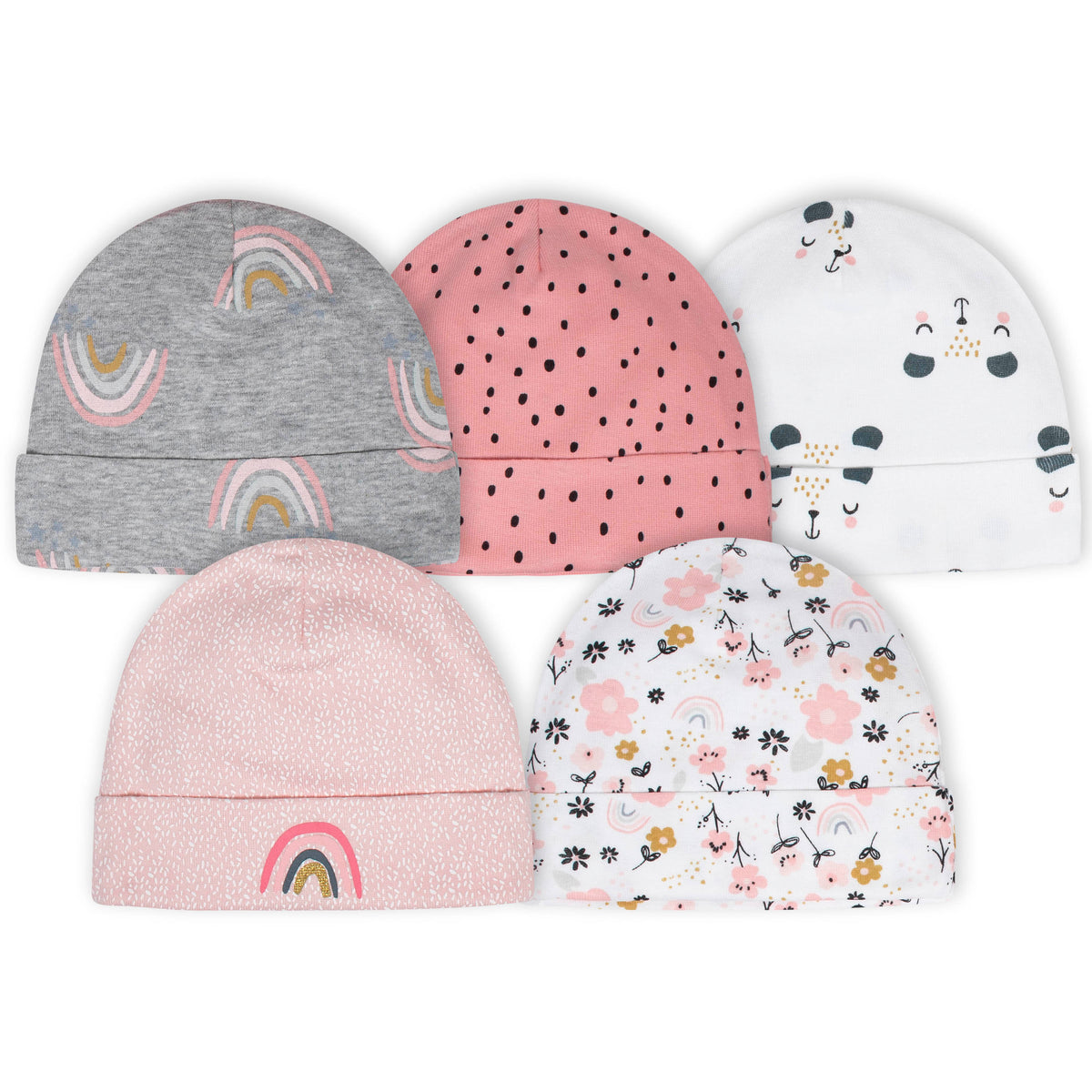 5-Pack Baby Girls Bear Caps Set