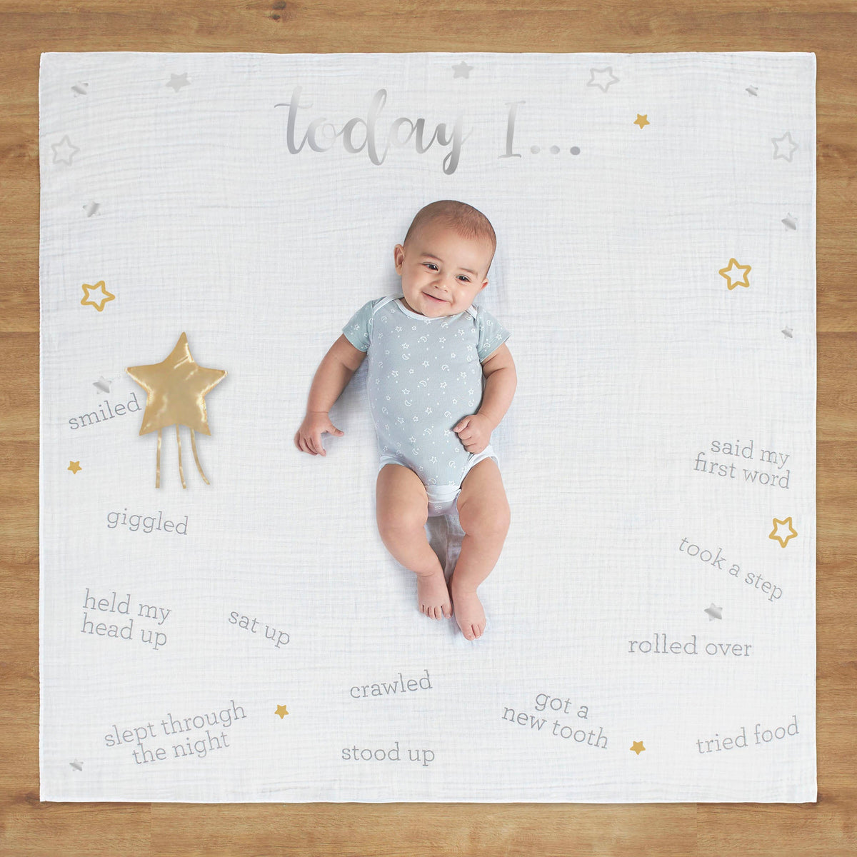 Just Born 2-Piece Baby Neutral Sparkle Milestone Blanket, view 2