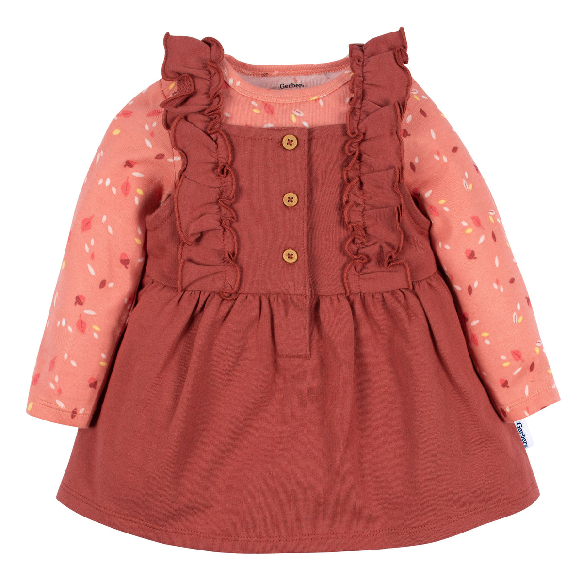 2-Piece Baby Girls Orange Leaves Jumper & Bodysuit Set, view 1