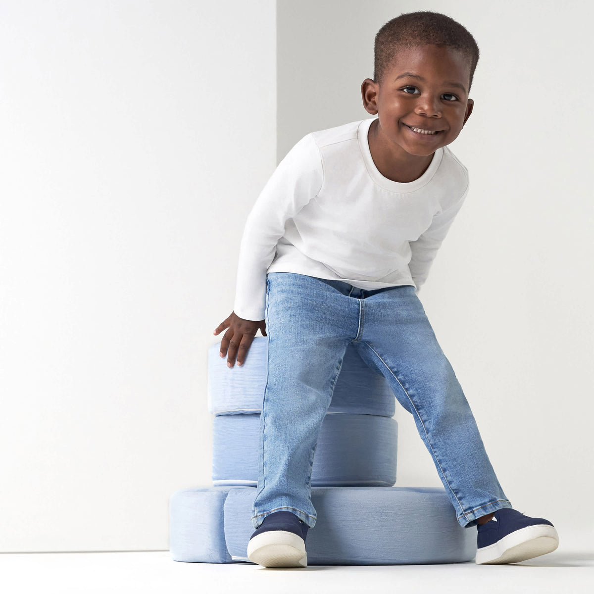 Infant and Toddler Neutral Light Blue Straight Fit Jeans, view 4