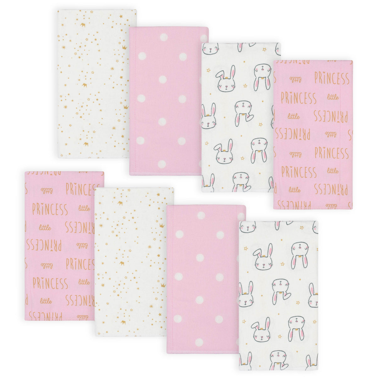 8-Pack Baby Girls Princess Flannel Burp Cloths