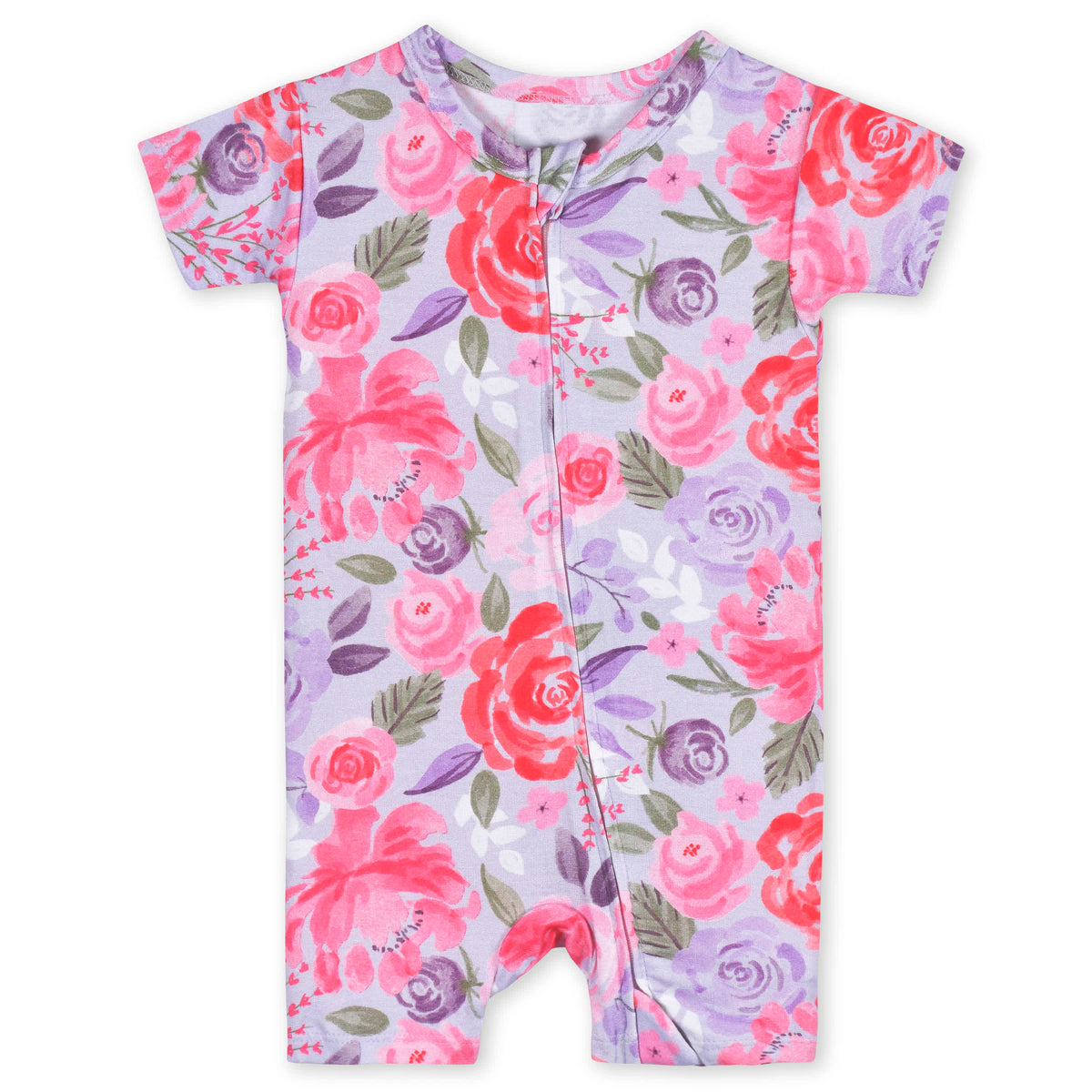 Baby Girls Lilac Garden Buttery Soft Viscose Made from Eucalyptus Snug Fit Romper, view 2
