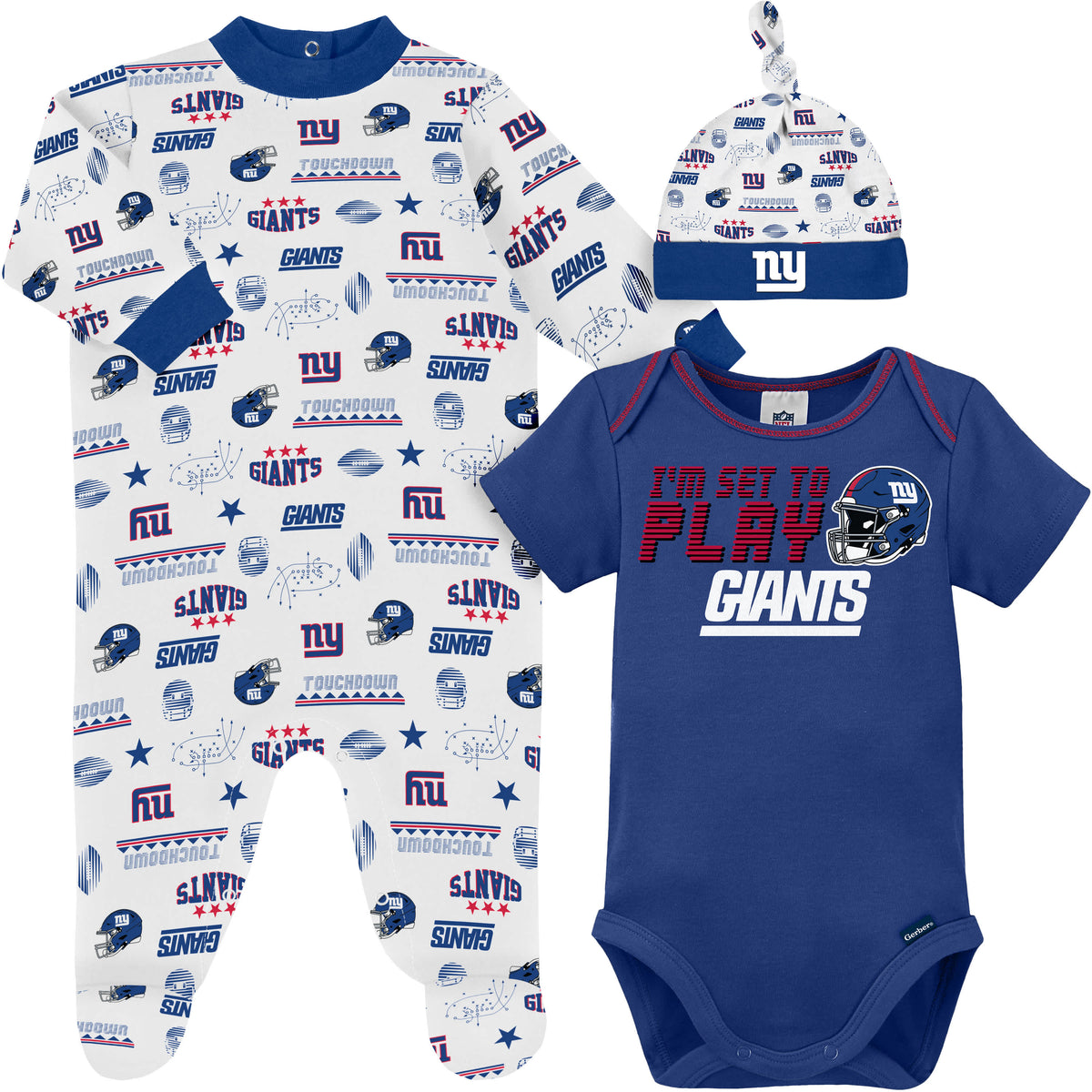 3-Piece Baby Boys New York Giants Bodysuit, Sleep 'N Play & Cap Set