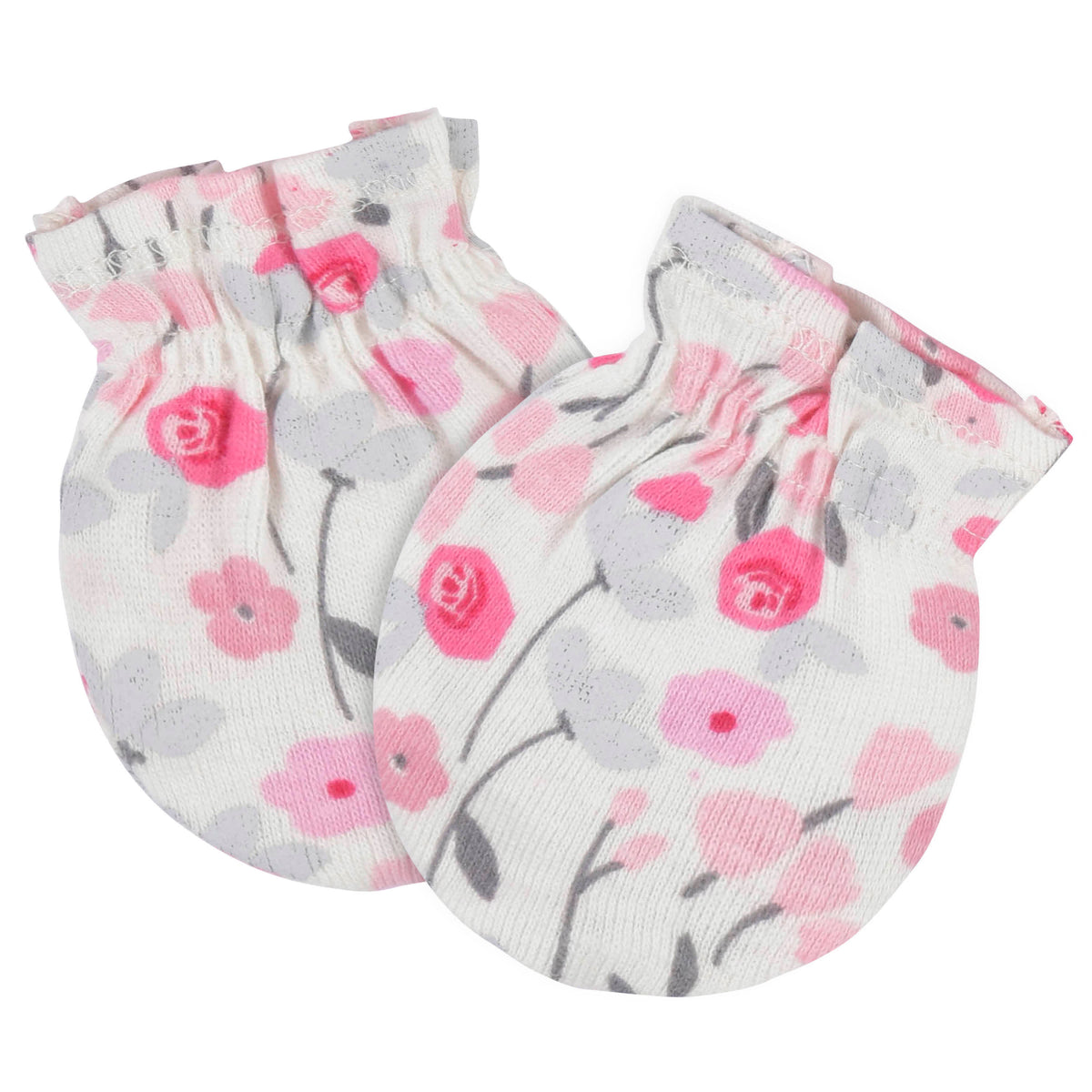 4-Piece Baby Girls Floral & Bunnies Caps & No Scratch Mittens Set, view 3