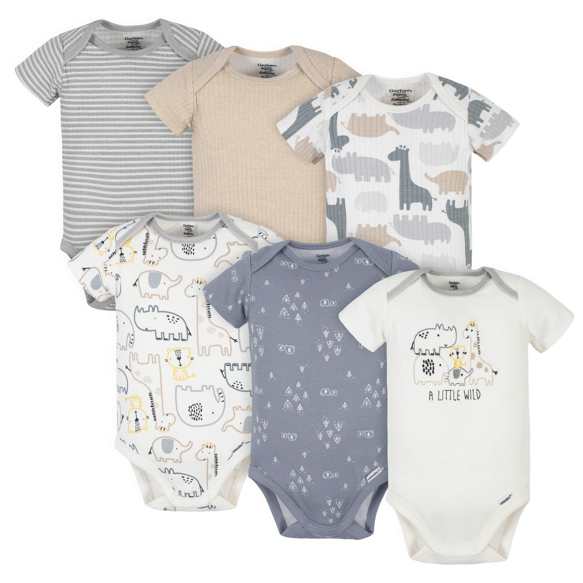 Assorted Organic Baby Boys Jungle Short Sleeve Onesies Brand Bodysuits