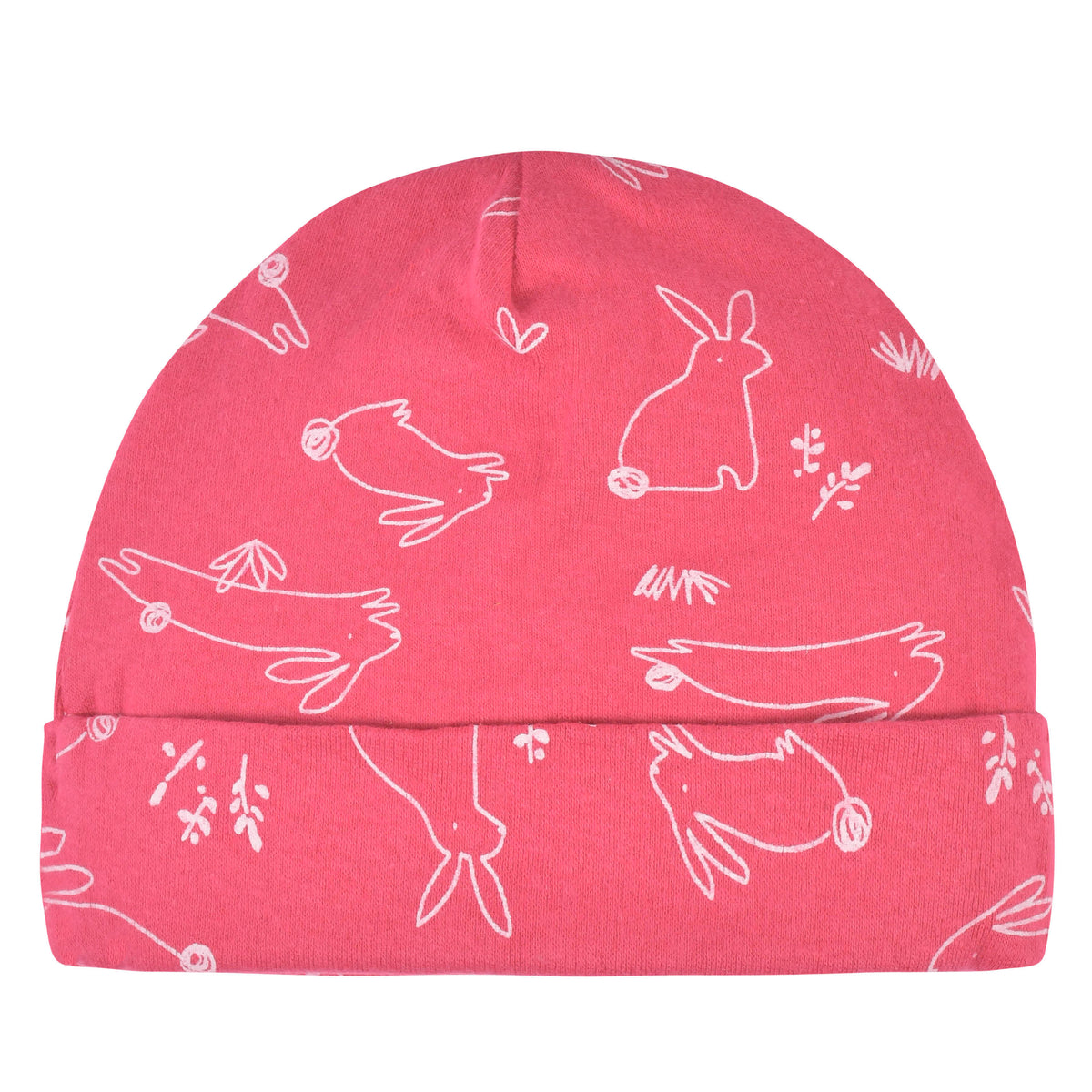 4-Piece Baby Girls Floral & Bunnies Caps & No Scratch Mittens Set, view 4