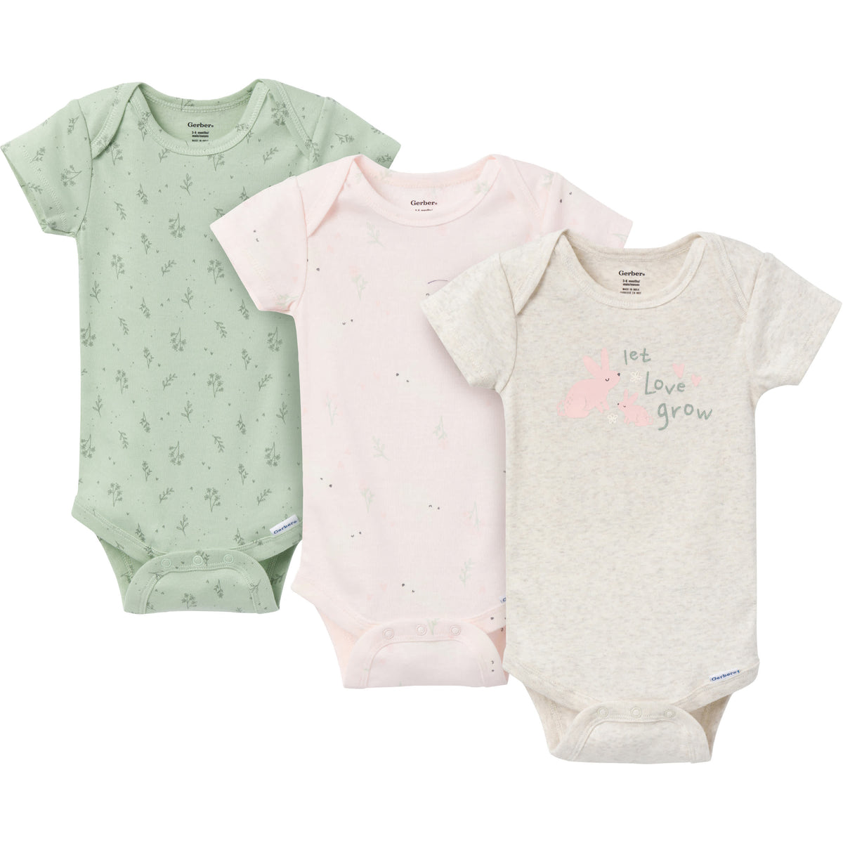 3-Pack Baby Girls Let Love Grow Onesies Bodysuits