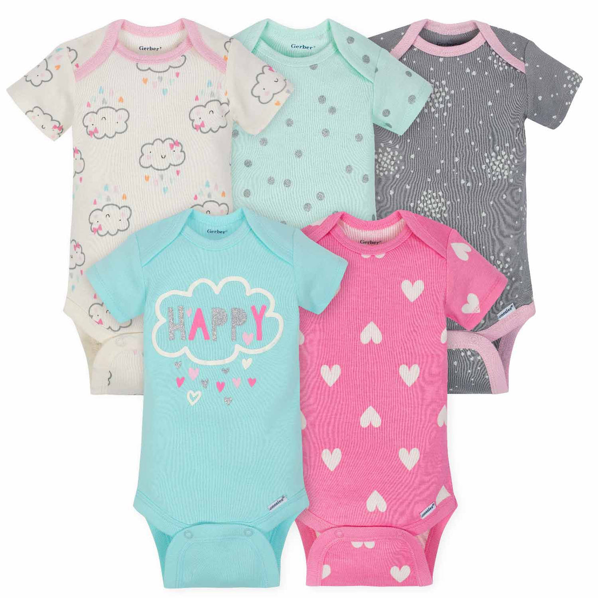 Baby Girls' Clouds 5pk Short Sleeve Onesies Bodysuits