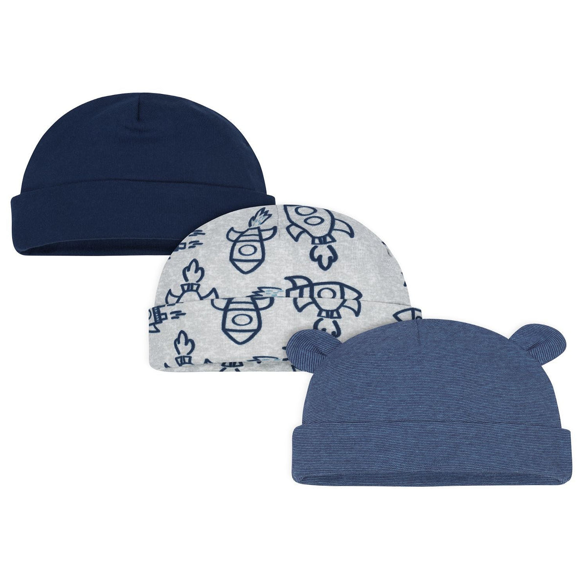 Newborn Baby Boy Organic Cotton Rib Caps, 3-pack