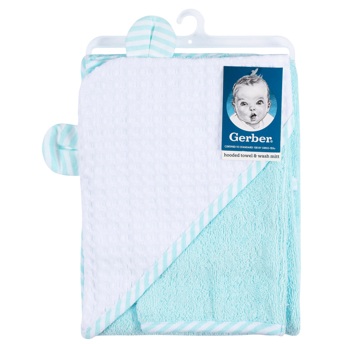 2-Pack Baby Neutral Little Animals Hooded Towel and Washcloth Mitt Set, view 2
