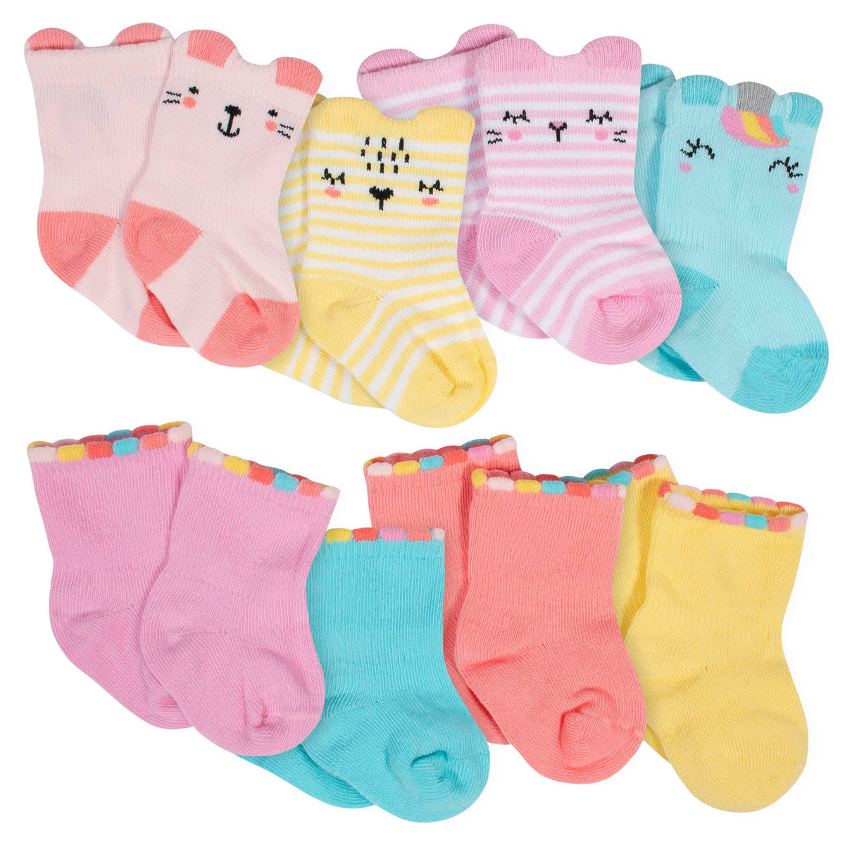 8-Pack Girls Unicorn Jersey Crew Socks