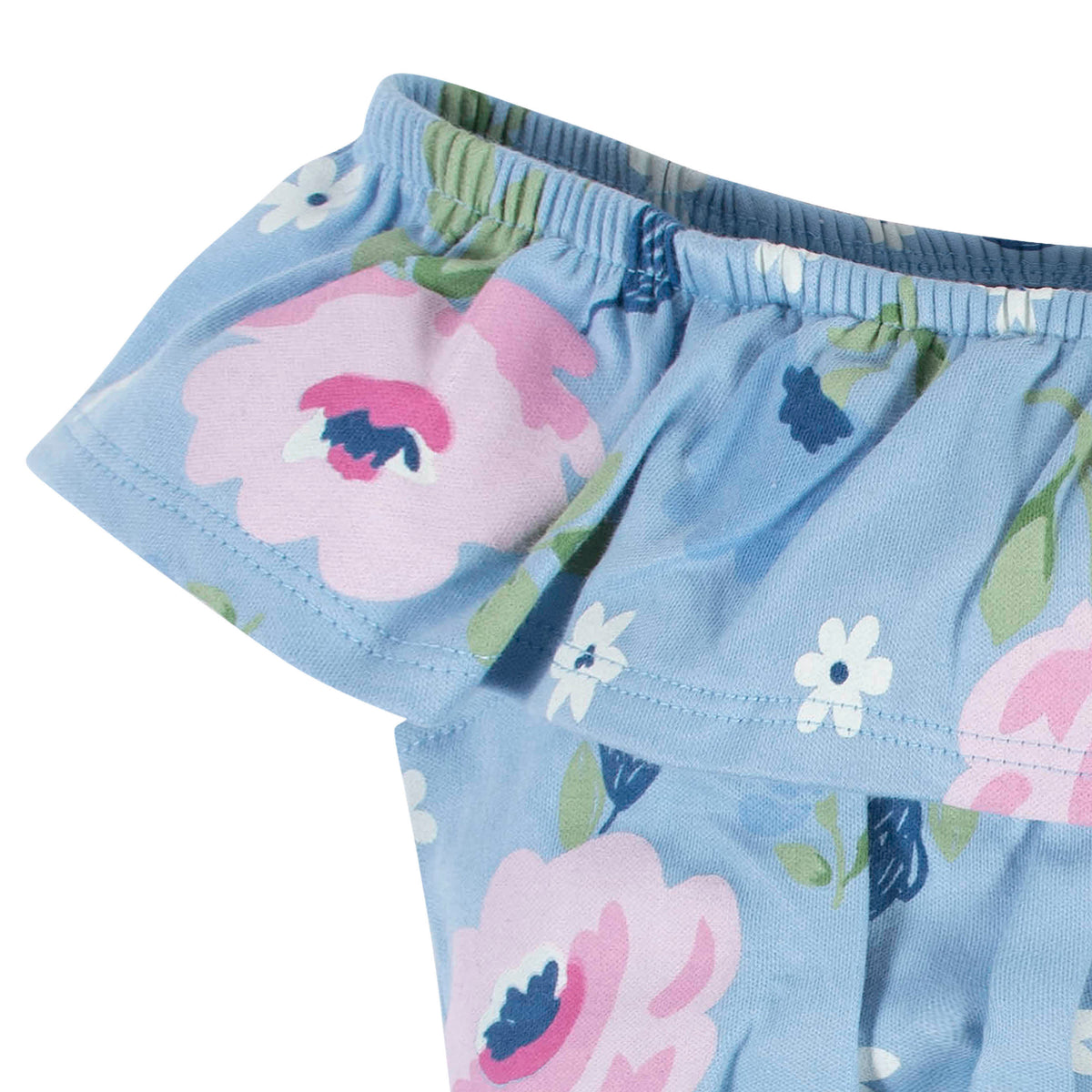 2-Piece Baby Girls Periwinkle Garden Wide Neck Romper & Headband Set, view 3