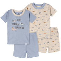 4-Piece Infant & Toddler Boys Cars Shorts Pajamas Set