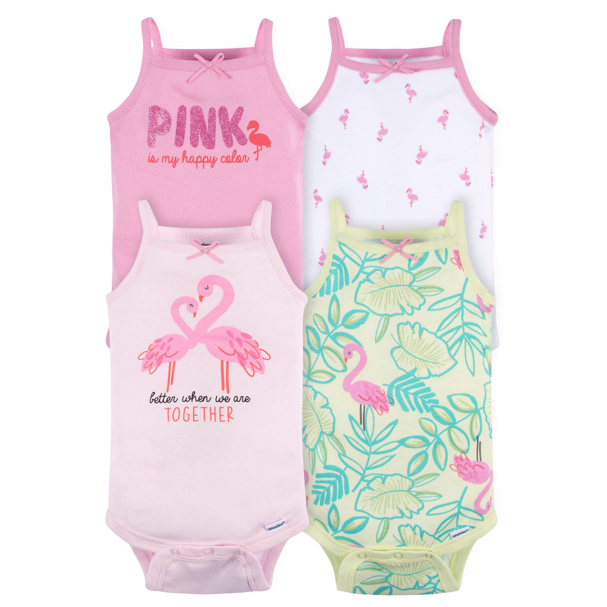 4-Pack Baby Girls Flamingo Fun Sleeveless Onesies Bodysuits