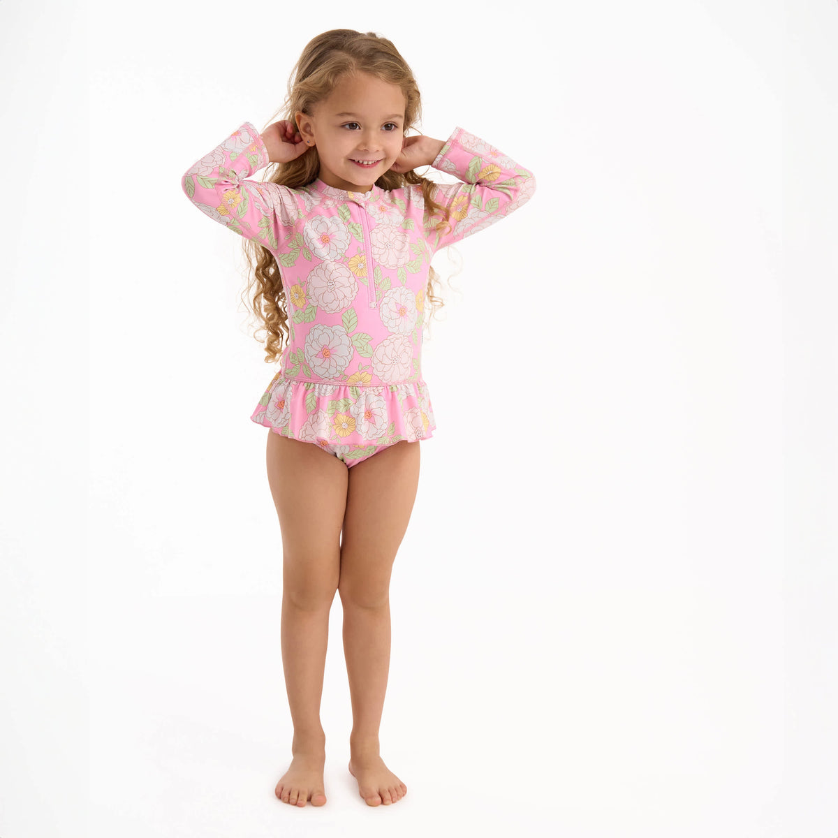 Toddler Girls Peonies Rashguard, view 4